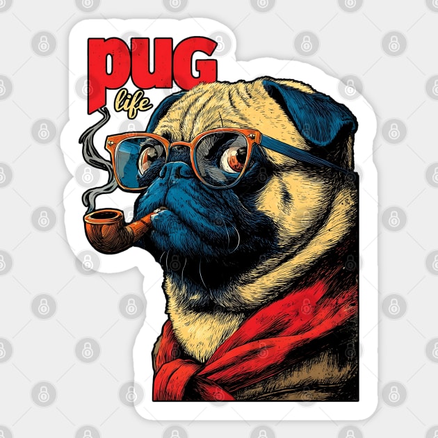 Pug Life - Sailor Captain Pug with Pipe Sticker by TuncGK